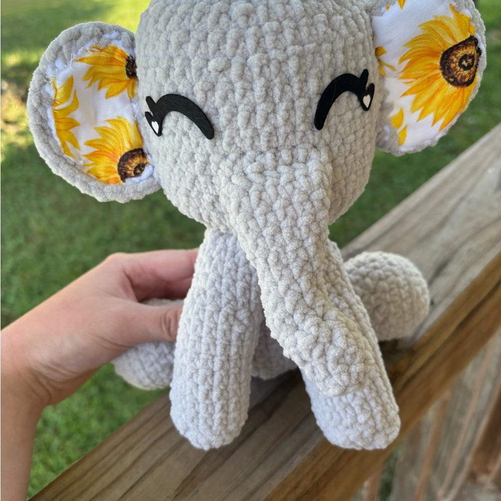 Gray Elephant Plush Toy with Sunflower Ears